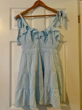 Trixxi Light Blue Ruffle Tie-Shoulder Sundress